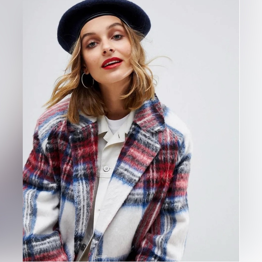ASOS Red and Blue Plaid Trench Coat - Picture 3 of 16